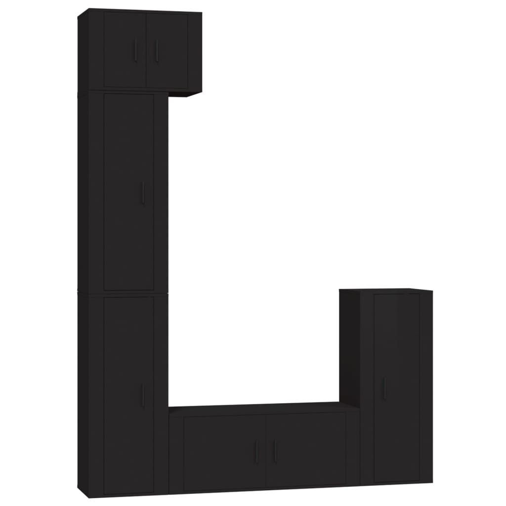 5-osainen TV-kaappisarja musta tekninen puu - Sisustajankoti.fi